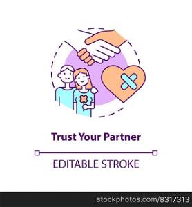 Trust partner concept icon. Saving broken relationship abstract idea thin line illustration. Showing mutual respect. Isolated outline drawing. Editable stroke. Arial, Myriad Pro-Bold fonts used. Trust partner concept icon