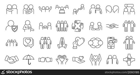 Trust team icons set outline vector. People community. Partnership union. Trust team icons set outline vector. People community