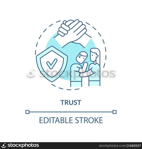 Trust turquoise concept icon. Healthy relationships essential abstract idea thin line illustration. Show empathy. Isolated outline drawing. Editable stroke. Arial, Myriad Pro-Bold fonts used. Trust turquoise concept icon