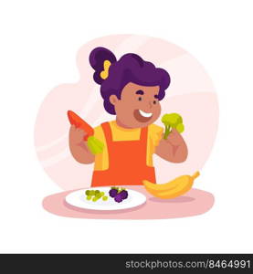 Trying new foods isolated cartoon vector illustration. Baby discover new taste, infant trying food, explore fruit and vegetable, eating habit development, daycare center vector cartoon.. Trying new foods isolated cartoon vector illustration.