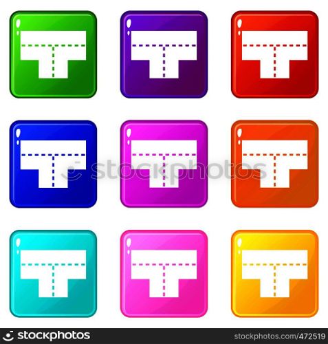 Tshaped crossroad icons of 9 color set isolated vector illustration. Tshaped crossroad icons 9 set