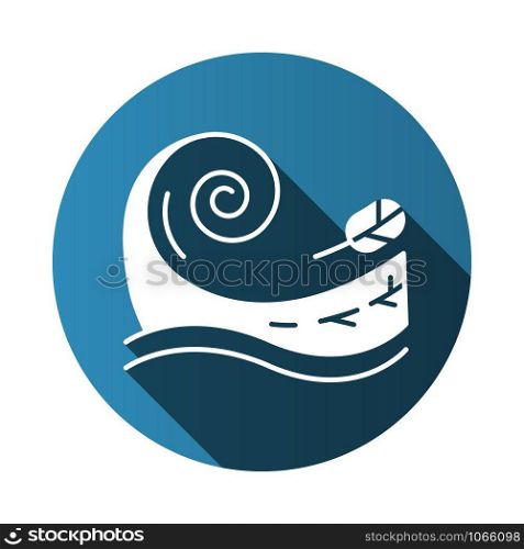 Tsunami blue flat design long shadow glyph icon. Sea storm. Water splash. Groundswell. Tide. Flash flood. Sudden and destructive movement of water. Ocean wave and leaf. Vector silhouette illustration