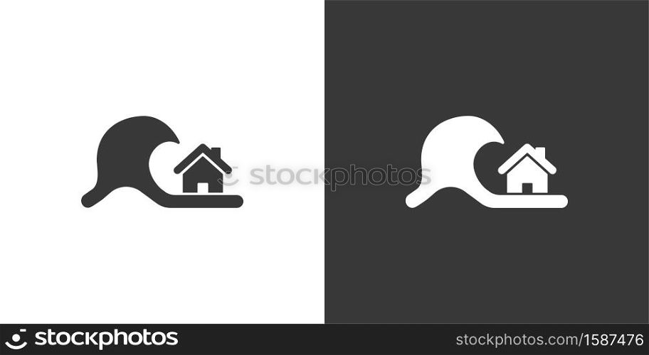 Tsunami. Isolated icon on black and white background. Weather glyph vector illustration