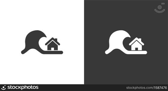 Tsunami. Isolated icon on black and white background. Weather glyph vector illustration