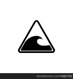 Tsunami Warning, Big Waves. Flat Vector Icon illustration. Simple black symbol on white background. Tsunami Warning, Big Waves sign design template for web and mobile UI element. Tsunami Warning, Big Waves Flat Vector Icon