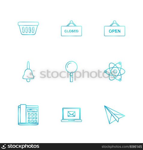 tub , closed , open , bell , search , nuclear , telephone , laptop , paper plane ,icon, vector, design, flat, collection, style, creative, icons