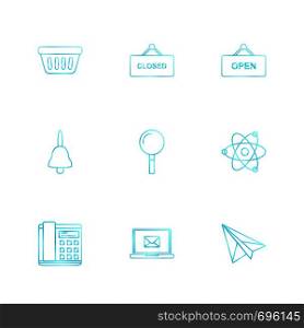tub , closed , open , bell , search , nuclear , telephone , laptop , paper plane ,icon, vector, design, flat, collection, style, creative, icons
