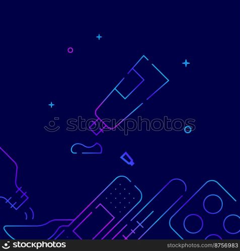 Tube and paste gradient line vector icon, simple illustration on a dark blue background, medicine, treatment related bottom border.. Tube and paste gradient line icon, vector illustration