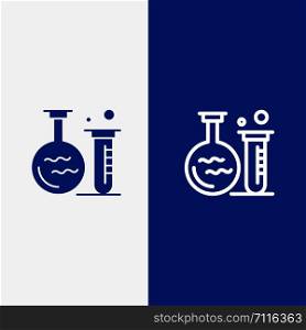 Tube, Flask, Lab, Education Line and Glyph Solid icon Blue banner Line and Glyph Solid icon Blue banner