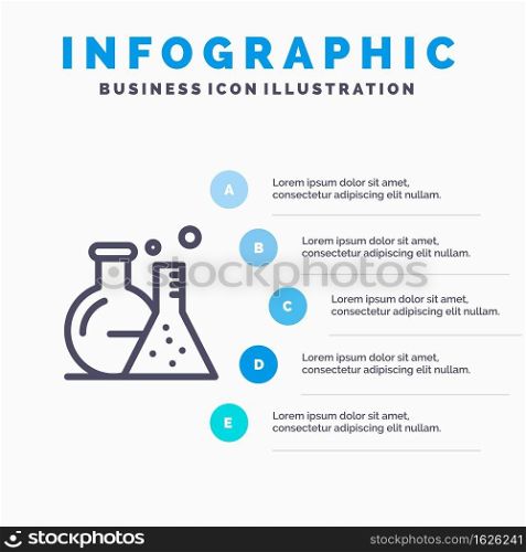 Tube, Flask, Lab, Science Line icon with 5 steps presentation infographics Background