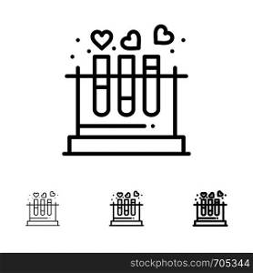 Tube, Lab, Love, Heart, Wedding Bold and thin black line icon set