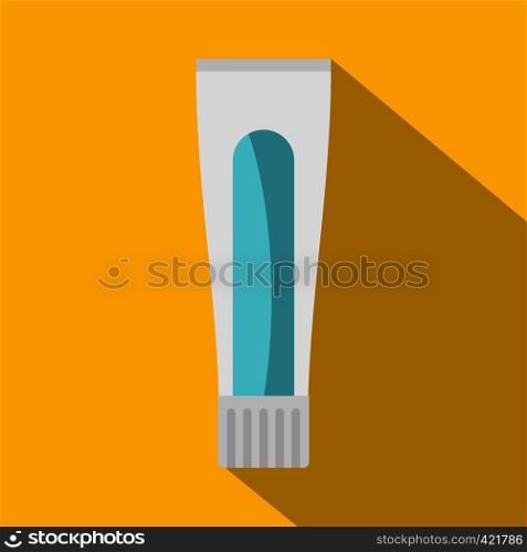 Tube of toothpaste icon. Flat illustration of tube of toothpaste vector icon for web isolated on yellow background. Tube of toothpaste icon, flat style