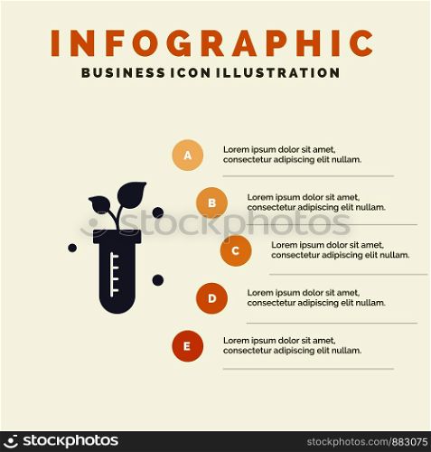 Tube, Plant, Lab, Science Solid Icon Infographics 5 Steps Presentation Background