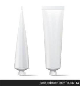 Tube Vector Mock Up. Clean Template. Blank Plastic Tube Of Cream, Shampoo, Tooth Paste, Glue. Isolated On White. Tube Vector Mock Up. Clean Template. Blank Plastic Tube Of Cream, Shampoo, Tooth Paste, Glue