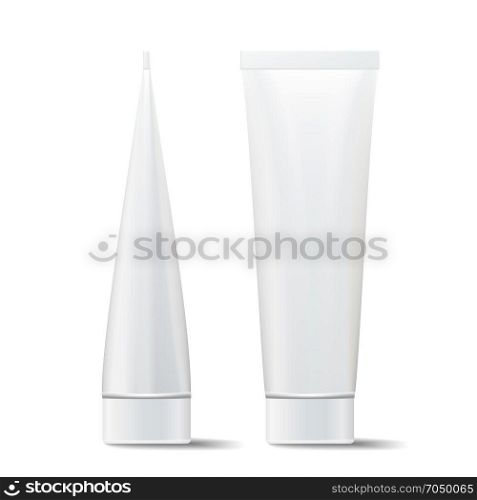 Tube Vector Mock Up. Cosmetic White Plastic Tube Packaging Realistic Illustration. Isolated On White Background. Tube Vector Mock Up. Cosmetic White Plastic Tube Packaging Realistic Illustration. Isolated