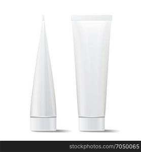 Tube Vector Mock Up. Cosmetic White Plastic Tube Packaging Realistic Illustration. Isolated On White Background. Tube Vector Mock Up. Cosmetic White Plastic Tube Packaging Realistic Illustration. Isolated