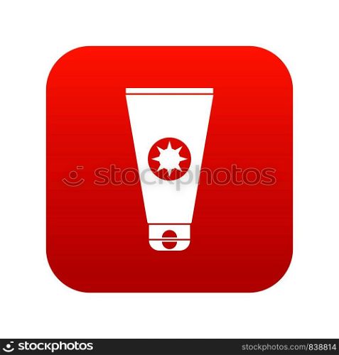 Tube with sunbathing cream icon digital red for any design isolated on white vector illustration. Tube with sunbathing cream icon digital red