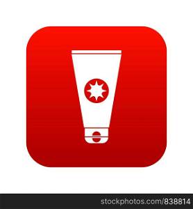Tube with sunbathing cream icon digital red for any design isolated on white vector illustration. Tube with sunbathing cream icon digital red