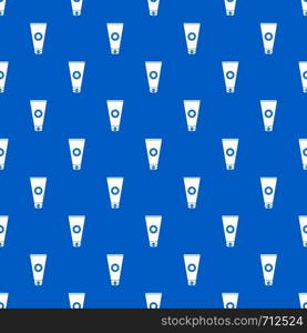 Tube with sunbathing cream pattern repeat seamless in blue color for any design. Vector geometric illustration. Tube with sunbathing cream pattern seamless blue