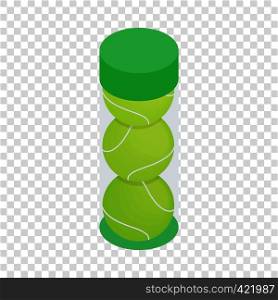 Tube with three yellow tennis balls isometric icon 3d on a transparent background vector illustration. Tube with three yellow tennis balls isometric icon