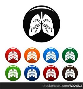 Tuberculosis lungs icons set 9 color vector isolated on white for any design. Tuberculosis lungs icons set color