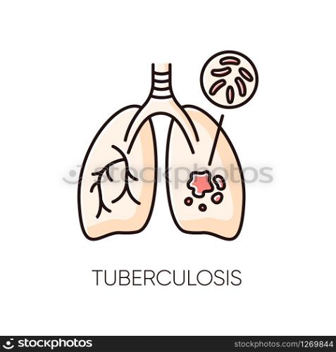 Tuberculosis RGB color icon. Contagious respiratory illness, dangerous infectious disease, pulmonary sickness. Healthcare and medicine. Lungs with TB virus isolated vector illustration