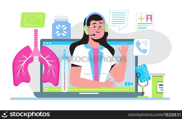 Tuberculosis specialist online consultation concept vector. Pulmonary fibrosis, tuberculosis, pneumonia illustration. Lung diagnosis x-ray machine. Tiny doctors treat, scan lungs.. Tuberculosis specialist online consultation concept vector. Pulmonary fibrosis, tuberculosis