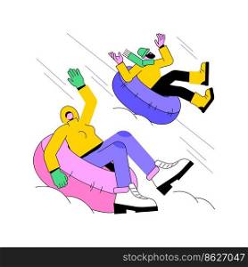 Tubing isolated cartoon vector illustrations. Group of smiling friends tubing in the winter park, snowy weather, have fun together outdoor, extreme season sport, high speed vector cartoon.. Tubing isolated cartoon vector illustrations.