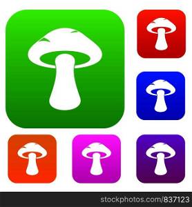 Tubular mushroom set icon color in flat style isolated on white. Collection sings vector illustration. Tubular mushroom set color collection