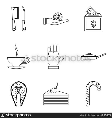 Tucker icons set. Outline set of 9 tucker vector icons for web isolated on white background. Tucker icons set, outline style