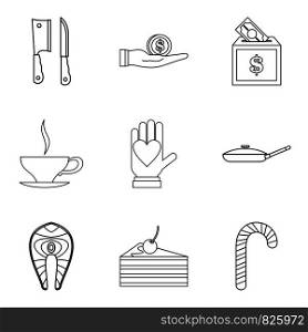 Tucker icons set. Outline set of 9 tucker vector icons for web isolated on white background. Tucker icons set, outline style