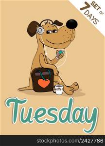 Tuesday dog weekdays hipster vector illustration calendar set