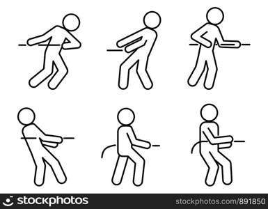 Tug of war game icons set. Outline set of tug of war game vector icons for web design isolated on white background. Tug of war game icons set, outline style