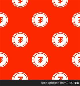 Tugrik coin pattern repeat seamless in orange color for any design. Vector geometric illustration. Tugrik coin pattern seamless