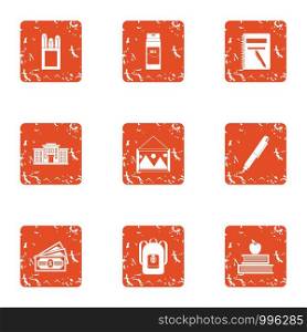 Tuition fees icons set. Grunge set of 9 tuition fees vector icons for web isolated on white background. Tuition fees icons set, grunge style
