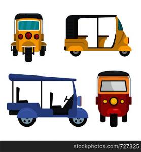 Tuk rickshaw Thailand icons set. Flat illustration of 4 tuk rickshaw Thailand vector icons for web. Tuk rickshaw Thailand icons set flat style