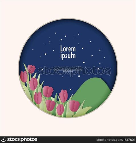 Tulip flowers abstract background with paper cut shapes design for business presentations, flyers, posters