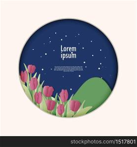 Tulip flowers abstract background with paper cut shapes design for business presentations, flyers, posters