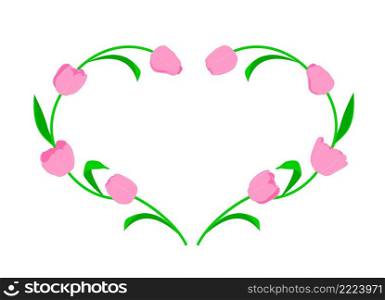 Tulip flowers forming a heart shape. Flowers frame design. Vector illustration.