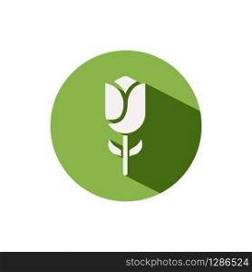 Tulip. Icon on a green circle. Flower glyph vector illustration