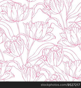 Tulip s flower seamless pattern for textile design. Spring floral vector background. Hand drawn tulips flower seamless pattern for textile design. Spring floral vector background