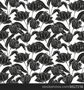 Tulip s flower seamless pattern for textile design. Spring floral vector background. Hand drawn tulips flower seamless pattern for textile design. Spring floral vector background