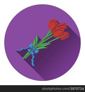 Tulips bouquet icon with tied bow. Flat design. Vector illustration.