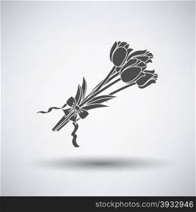 Tulips bouquet icon with tied bow on gray background with round shadow. Vector illustration.