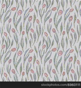 Tulips flowers pattern. Hand drawn floral seamless vector background. Abstract nature texture for wallpaper, wrapping paper, textile design, surface, fabric.. Tulips flowers pattern. Hand drawn floral seamless vector background.