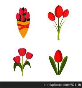 Tulips icon set. Flat set of tulips vector icons for web design isolated on white background. Tulips icon set, flat style