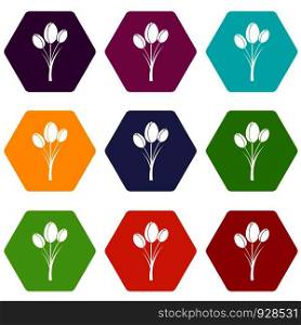 Tulips icon set many color hexahedron isolated on white vector illustration. Tulips icon set color hexahedron