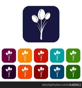 Tulips icons set vector illustration in flat style In colors red, blue, green and other. Tulips icons set flat