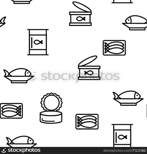 Tuna, Fish Products Vector Seamless Pattern Thin Line Illustration. Tuna, Fish Products Vector Seamless Pattern
