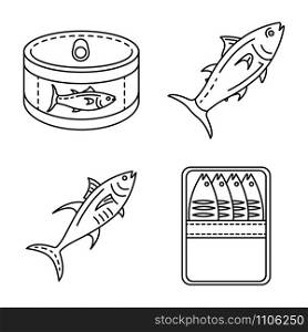 Tuna icon set. Outline set of tuna vector icons for web design isolated on white background. Tuna icon set, outline style